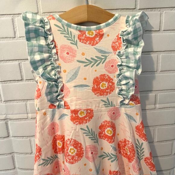 Toddler Girls 2T( S) Okie & Lou Orange Green Floral Plaid Sleeveless Dress - Picture 6 of 11